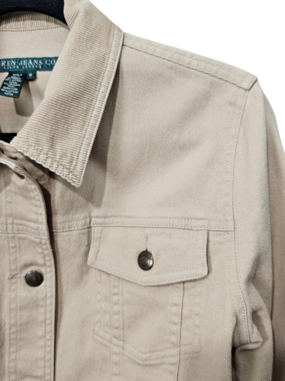 Lauren Jeans Co Ralph Lauren Denim Cotton Boho Corduroy Collar Tan Jacket M Y2K - Picture 3 of 11